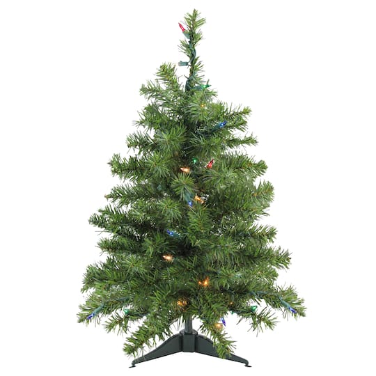 2Ft Pre-Lit Canadian Pine Artificial Christmas Tree, Multicolor Lights By Northlight in Green | 2 ft | Michaels®
